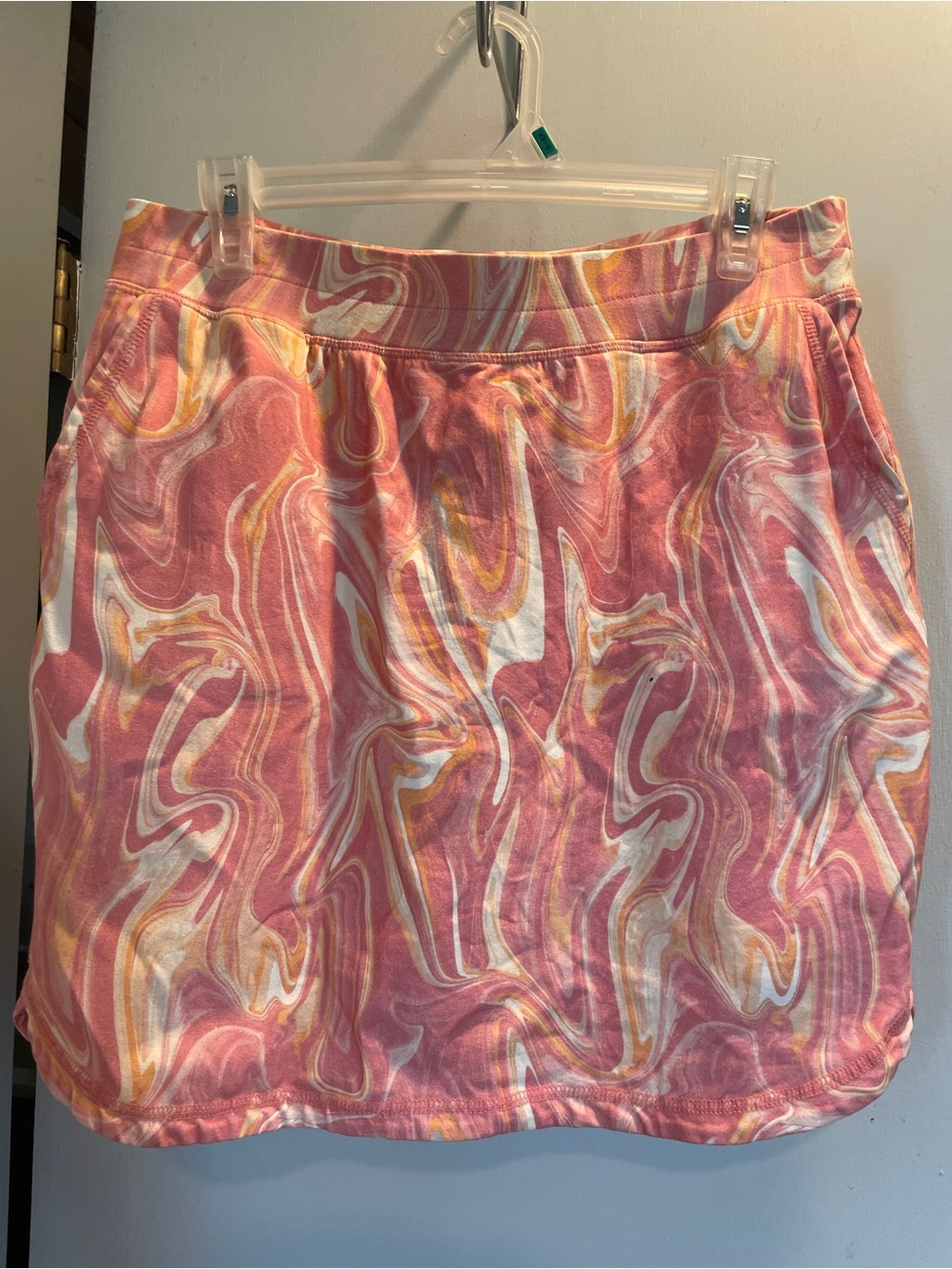 Christopher & Banks Pink Marble-Print Mini Skort White & Yellow Accents size M